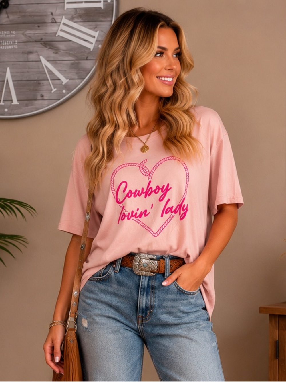 072 NWT Gilli Light Pink Tee with Hot Pink Heart Rope Graphic
